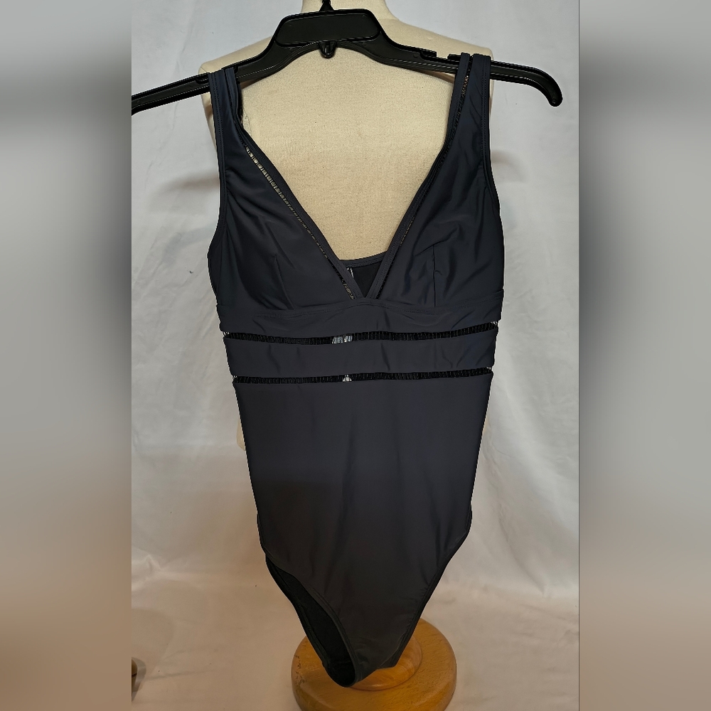 Women's Essential Space Plunge Ladder Trim Monokini Dark Navy Swimsuit